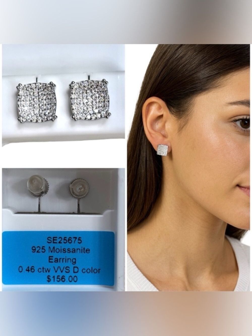 Moissanite on Sterling silver 925  Stud Earrings